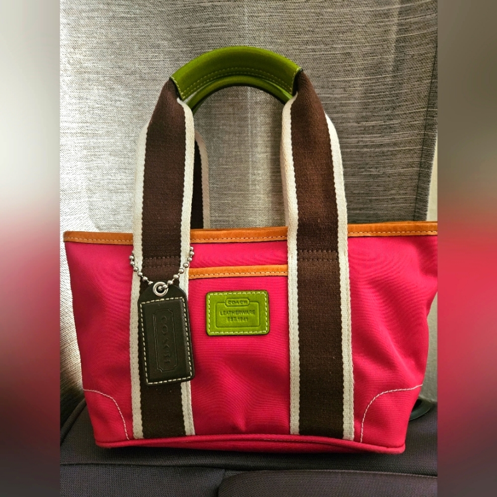 Coach Pink and Green Tote Bag
